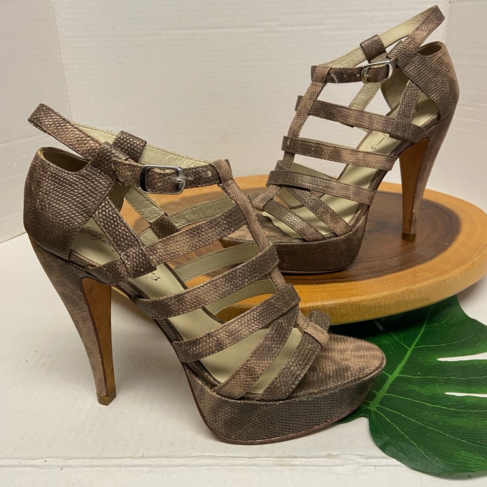 Elizabeth & Janes Faux Snakeskin Blush Nude Caged Stiletto Heels